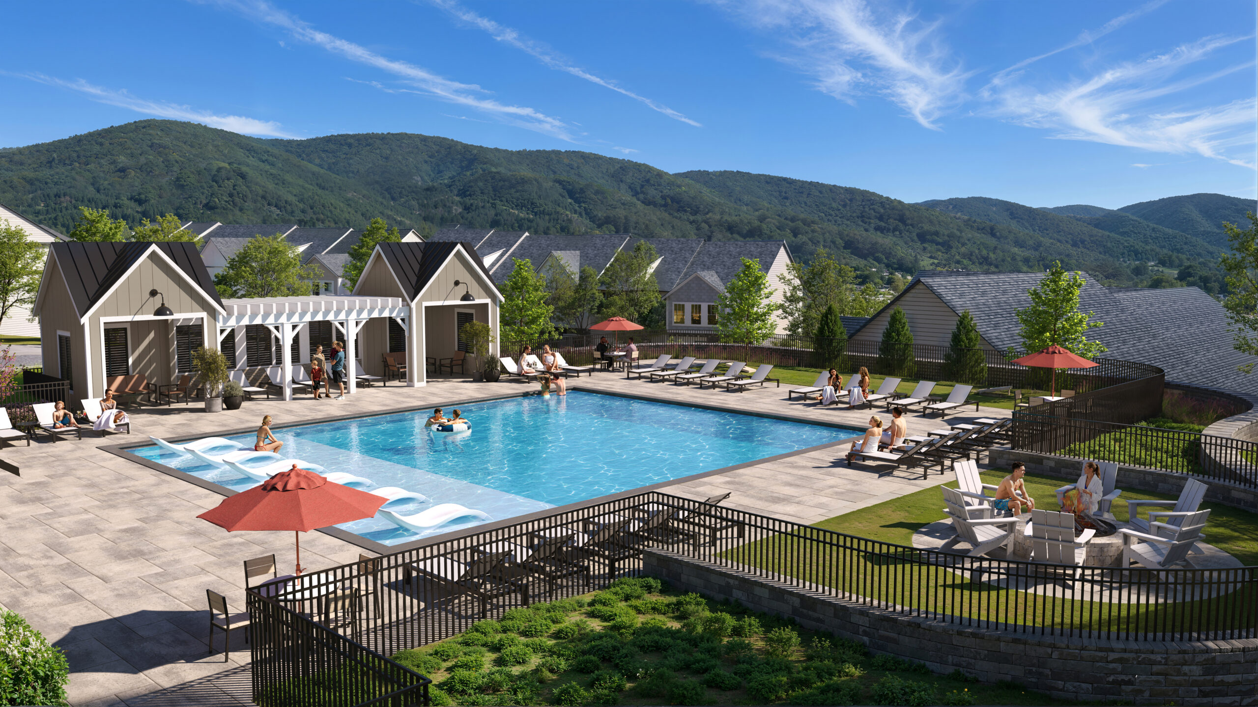 The Wilds at Cedar Mountain clubhouse rendering Asheville NC luxury townhome rentals